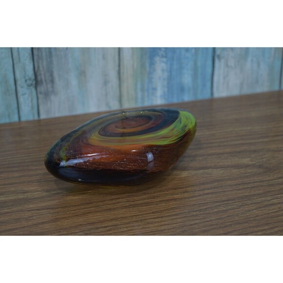 Hand Blown Art Glass Paperweight Green Copper Aventurine Swirl Galaxy Stone - Picture 7 of 8